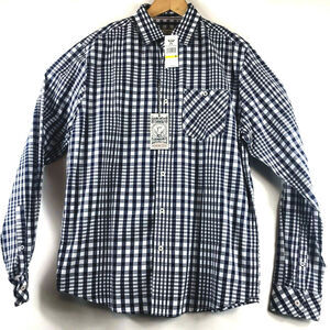 Flag & Anthem Mens Long Sleeve Woven Navy Blue White Plaid Shirt Sz Medium $59